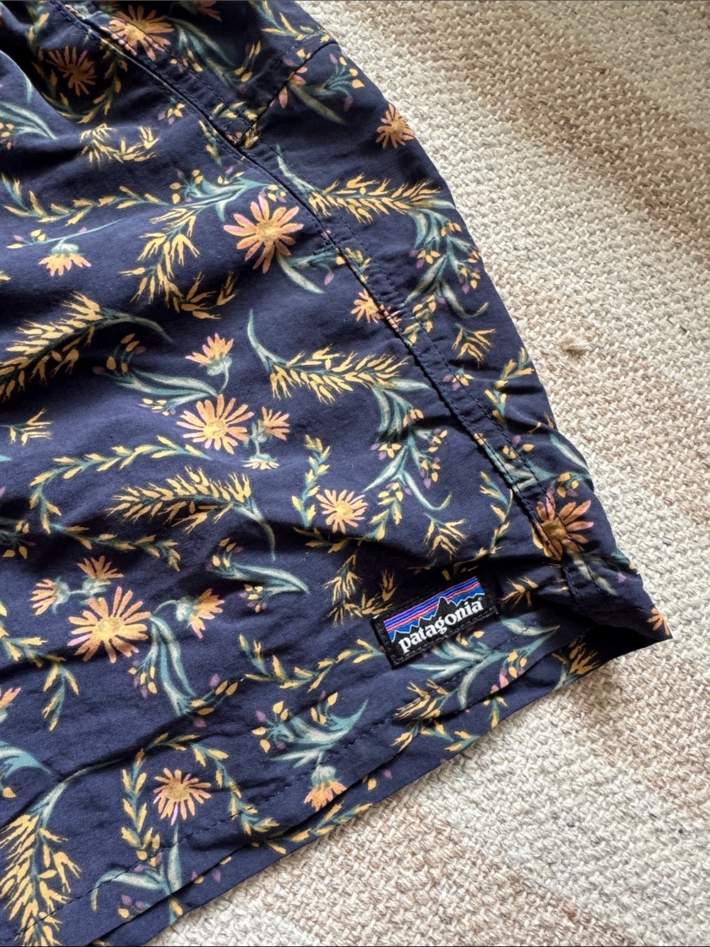 Patagonia Women's Navy Floral Athletic Shorts - Picture 2 of 6